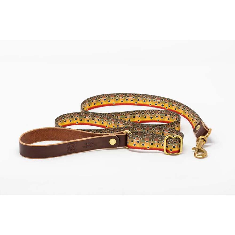 Whiskey Leatherworks Webbing Fish Print Dog Leash in Cutthroat Trout